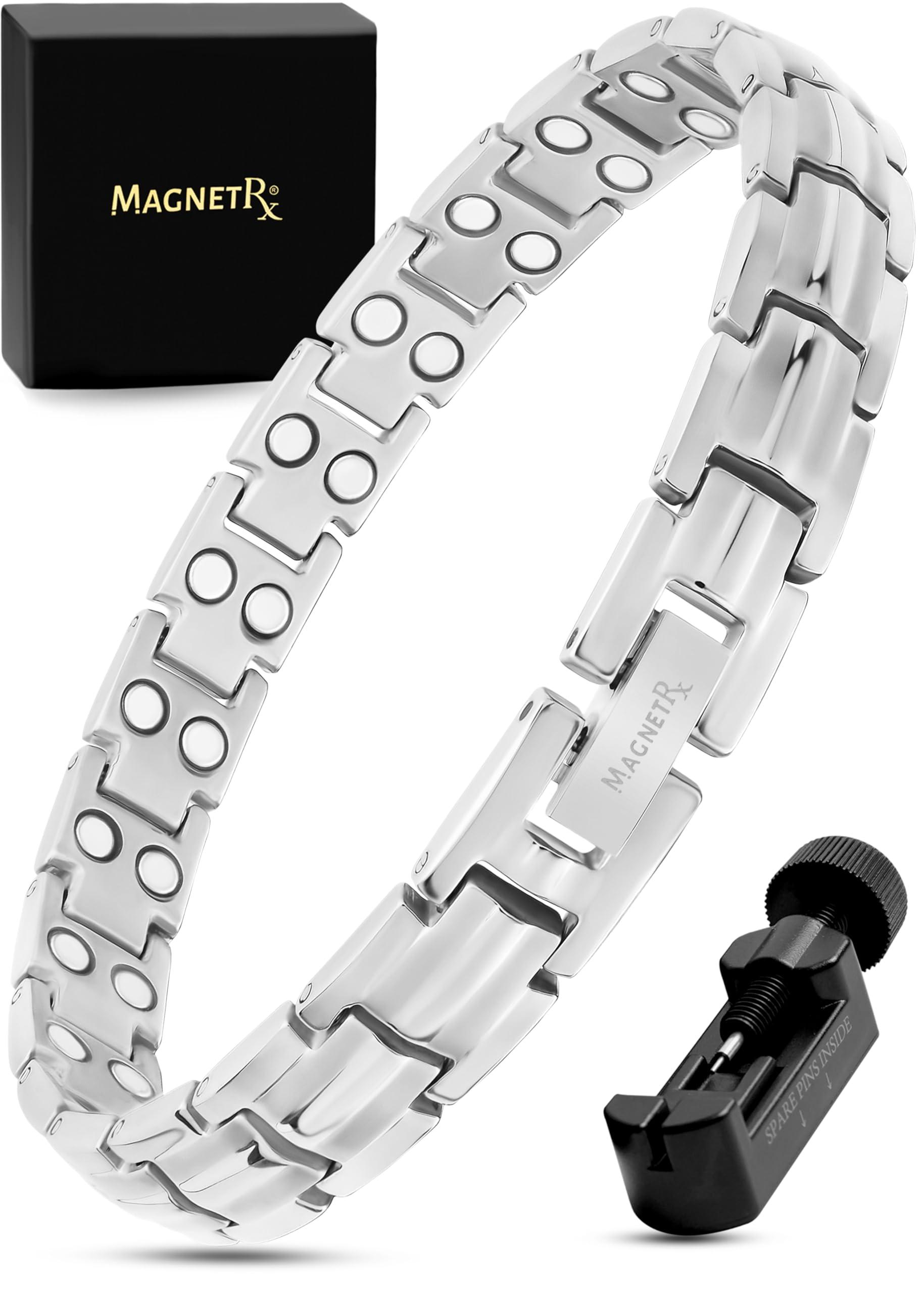 MagnetRX MagnetRX® Women's Ultra Strength Magnetic Bracelet - Effective Titanium Magnetic Bracelets for Women - Adjustable Bracelet Length with Sizing Tool for Perfect Fit (Silver)