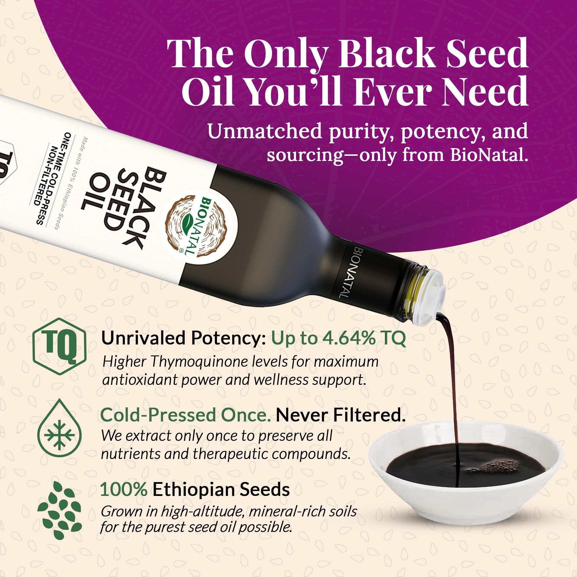 BioNatal Bionatal's Ethiopian Black Seed Oil 16oz (GLASS), Cold-Pressed, Non-Filtered, Nigella Sativa Seeds