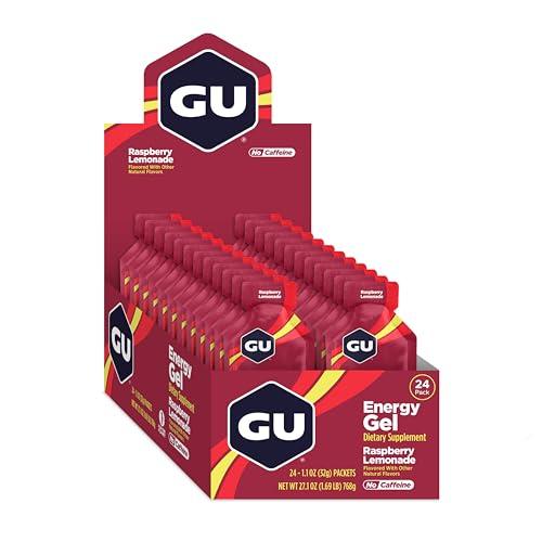 GU Energy GU Energy Original Sports Nutrition Energy Gel, Vegan, Gluten-Free, Kosher, and Dairy-Free On-the-Go Energy for Any Workout, 24-Count, Raspberry Lemonade