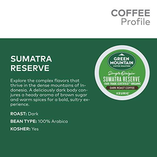 Green Mountain Coffee Roasters Green Mountain Coffee, Sumatra Reserve, Single-Serve Keurig K-Cup Pods, Dark Roast Coffee, 48 Count (2 Boxes of 24 Pods)