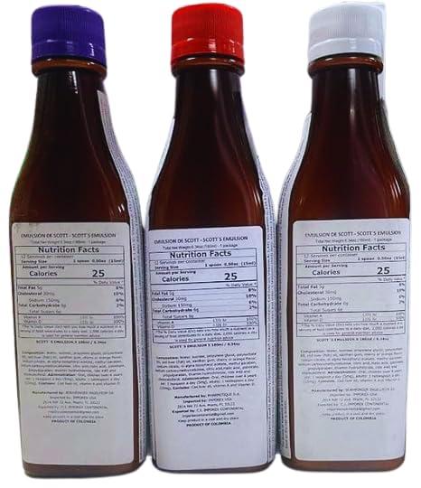 Generic Emulsin de Scott 3 Pack Combo Cod Liver Oil (Traditional, Cherry, Tropical Fruit Flavors) - 180ml Each