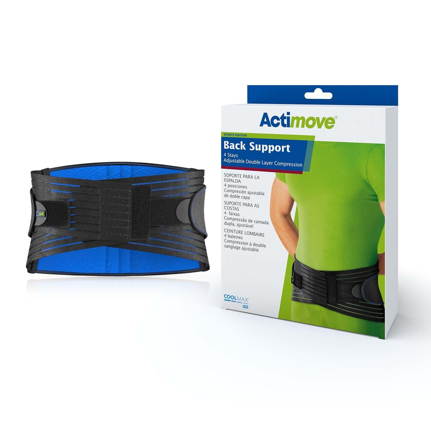 Actimove Actimove Sports Edition Back Support | Back Brace with 4 Stays, Adjustable, Double Layer Compression for Acute & Chronic Back Pain, Lumbar Strains, Muscular Insufficiency | Black, X-Large