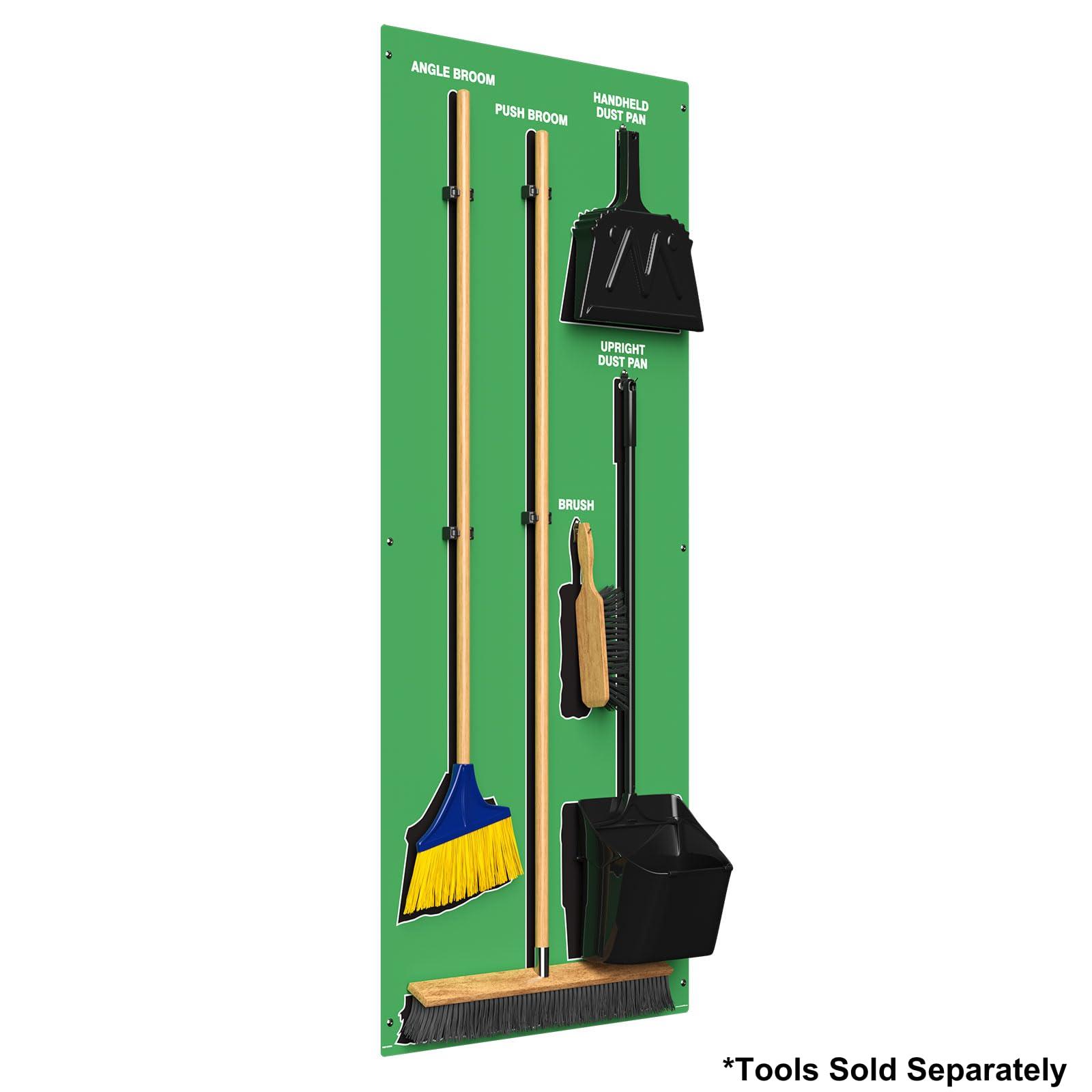 Accuform Clean & Sweep 5S Shadow Board/Wall Mount Broom Holder, 68\" x 30\" Board, 5S Cleaning Station - Board Only, Tools Sold Separately, Made in The USA by AccuformNMC, Green/Black, PSB714GNBK