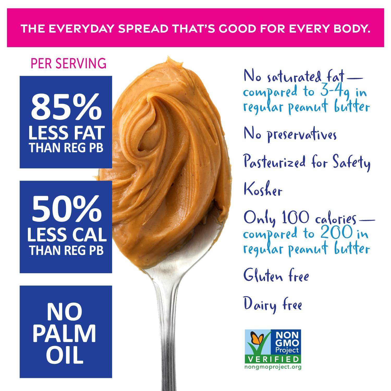 Better'n Peanut Butter Original Low Fat Peanut Butter Spread by Bettern Peanut Butter, Creamy Low-Calorie Peanut Spread with No Saturated Fat, Gluten Free, Dairy Free, Non GMO, Kosher, Pack of 2, 16 oz. Glass Jars