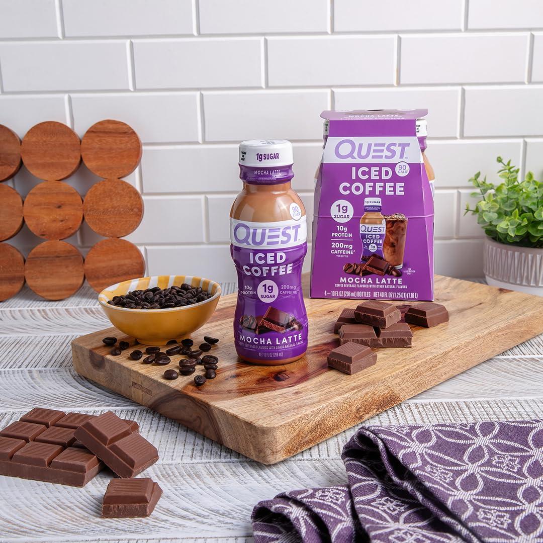 Quest Nutrition Quest Nutrition Iced Coffee, Mocha Latte, 1g of Sugar, 10g of Protein, 90 calories, 200mg of caffeine, 12 Count