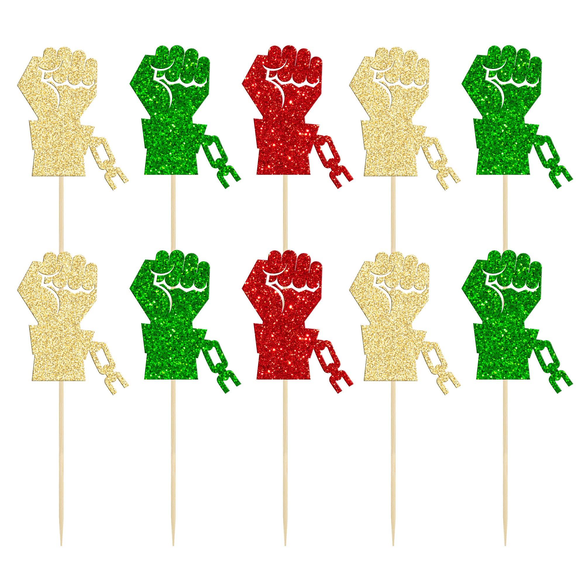 Gyufise Gyufise 24Pcs Happy Juneteenth Cupcake Toppers Juneteenth Fist Cupcake Toppers Glitter Black History Month Cake Decorations Juneteenth Decorations Happy Juneteenth Day Party Decorations