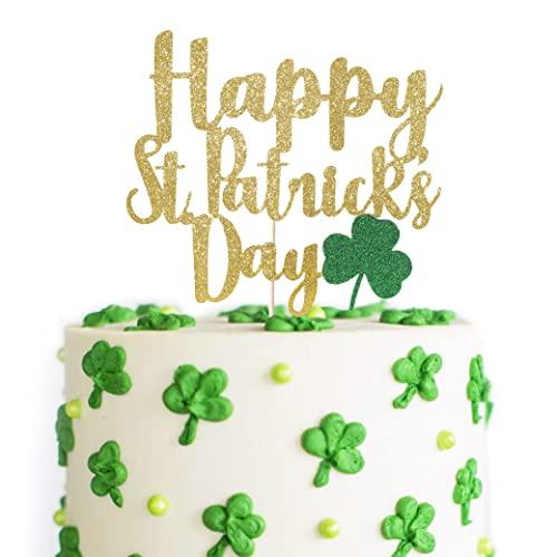 BOOMPA St Patrick’s Day Birthday Cake Topper - Lucky St Paddy’s Day Four Leaf Clover - Irish Themed Cake Decorations - Lucky 1st Happy Birthday For Gold Cake Flag - Best Photo Booth Props (St Patrick’s Day)