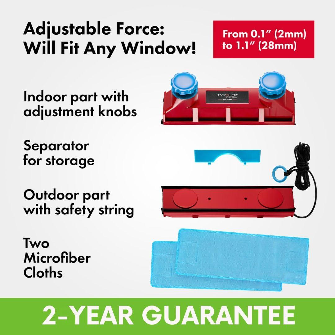 Tyroler Bright Tools Tyroler Magnetic Window Cleaner Tool | The Glider D-3 AFC Double Sided Outside Window Cleaner Fits Windows 0.1\"-1.1\" Thick, Adjustable Control Magnet Window Cleaner Tool, Ideal Magnetic Glass Cleaner