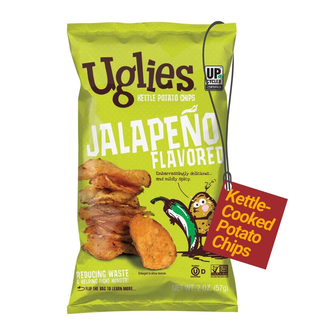 Uglies UGLIES Jalapeno Kettle-Cooked Potato Chips, Gluten-Free Snacks, Kosher-Friendly Chips, Non-GMO Snacks for Kids or Office, Lunch Snacks, Individual Snack Packs, 2 Oz. Bags, Pack of 12