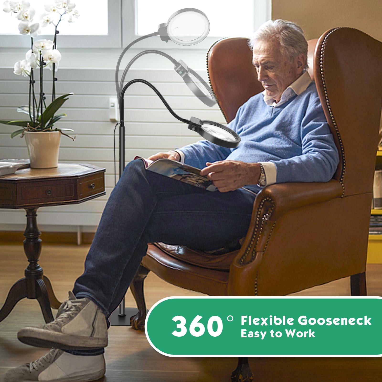 NZQXJXZ 10X 30X Floor Magnifying Glass with Light and Stand,36 LED Flexible Gooseneck Floor Magnifying Lamp, Adjustable Brightness Large Lighted Magnifiers for Reading,Sewing,Crafts,Painting,DIY,Close Work