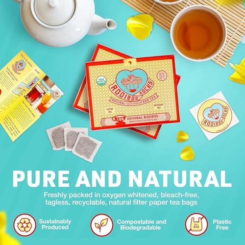Rooibos Rocks Caffeine Free Tea Organic Rooibos Tea Bags 200 - Naturally Sweet Red Tea Safe for Children & Pregnant Women - Low Tannin, Premium Red Rooibos Tea Organic Sustainably & Ethically Farmed in South Africa