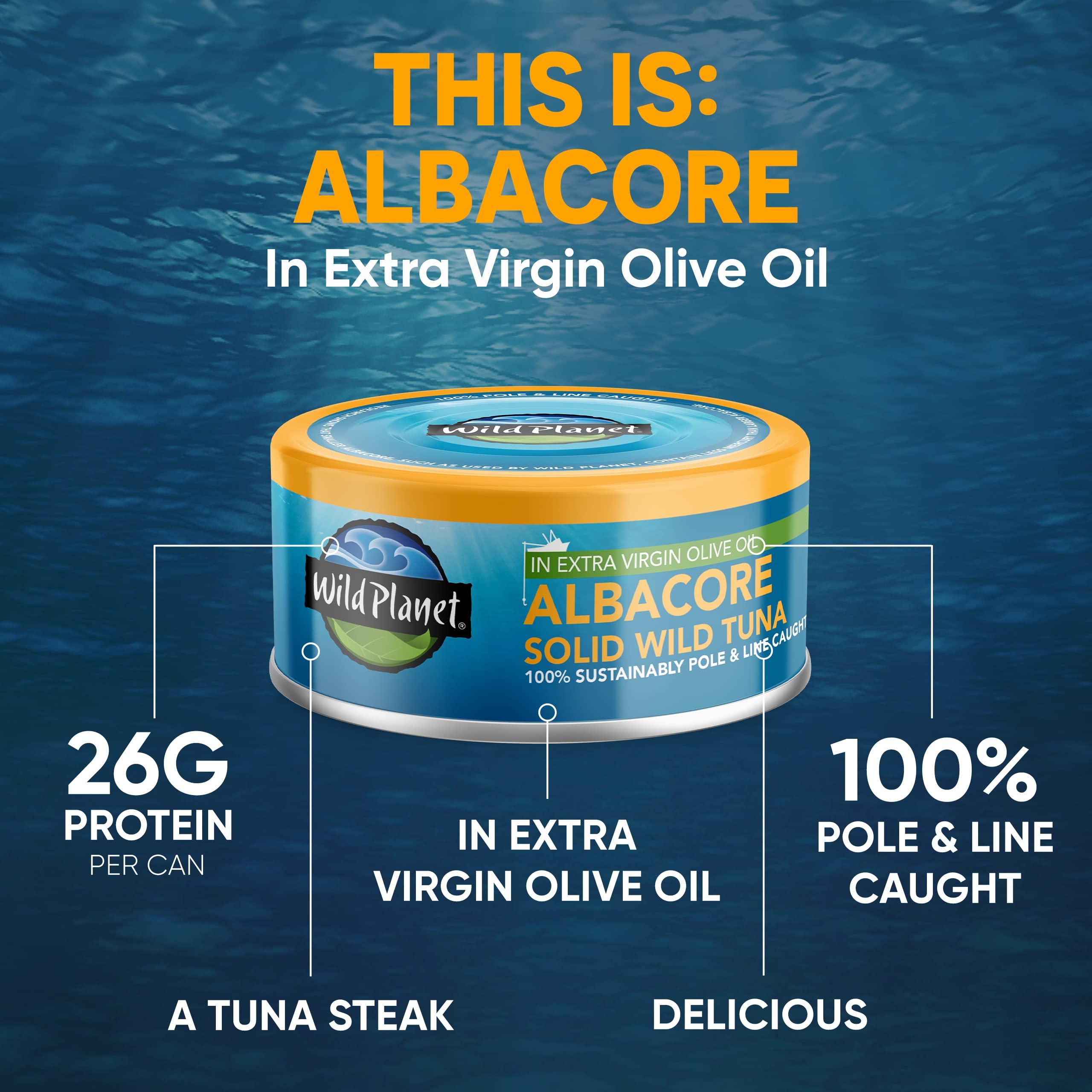 Wild Planet Wild Planet Albacore Wild Tuna in Extra Virgin Olive Oil, Canned Tuna, Sustainably Wild-Caught, Pole & Line, 5oz (Pack of 12)