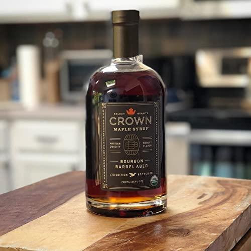 Crown Maple Crown Maple Bourbon Barrel Aged Organic Maple Syrup, Pancakes, Flavor Cocktails, Marinades and Sauces, 25 Fl Oz, (Pack of 6)