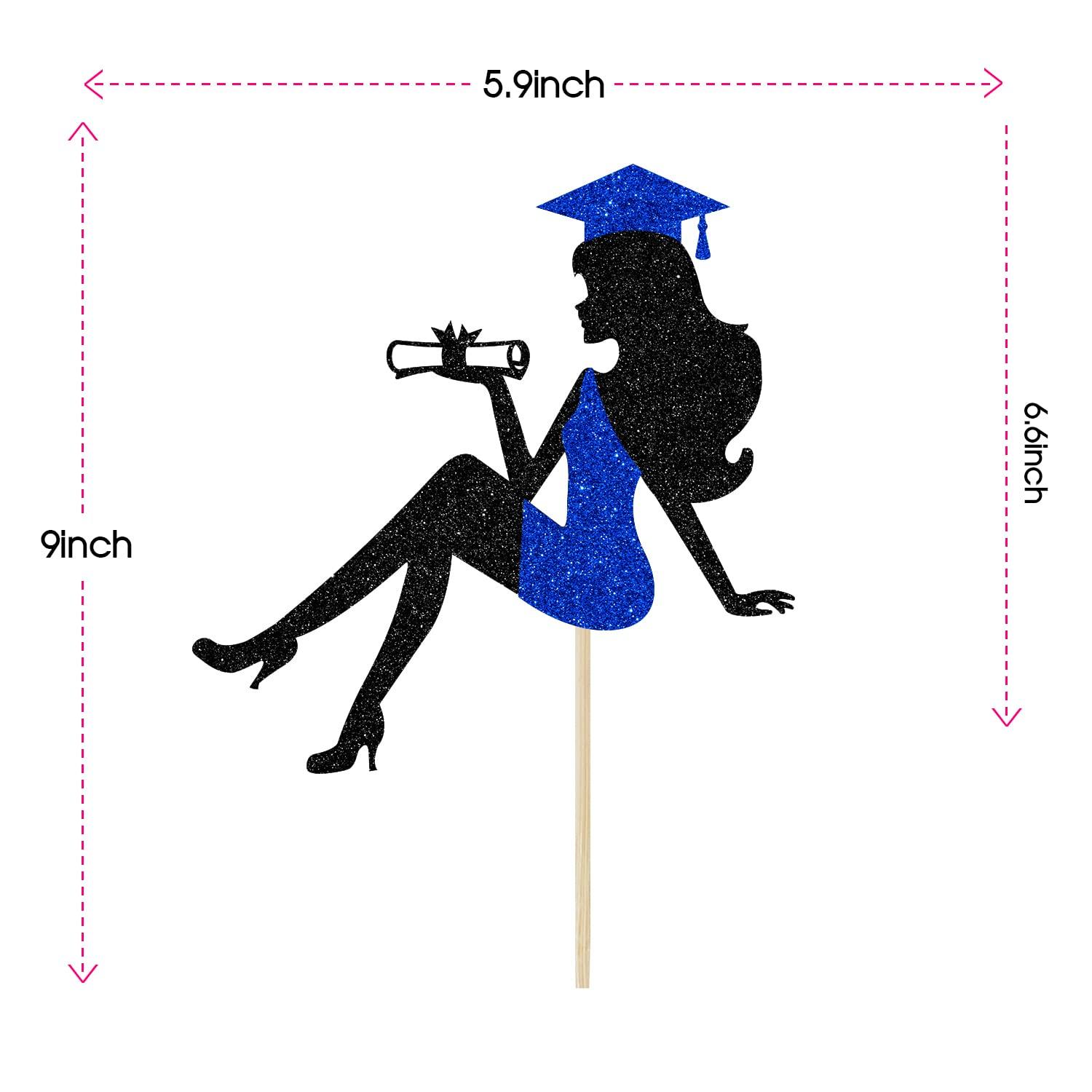 ALBESSULI Graduation Cake Topper 2023, Graduation Girl Cake Topper, Congrats Grad Girl Graduation Cake Decor, Girls Graduation Party Decorations, Black and Blue Glitter