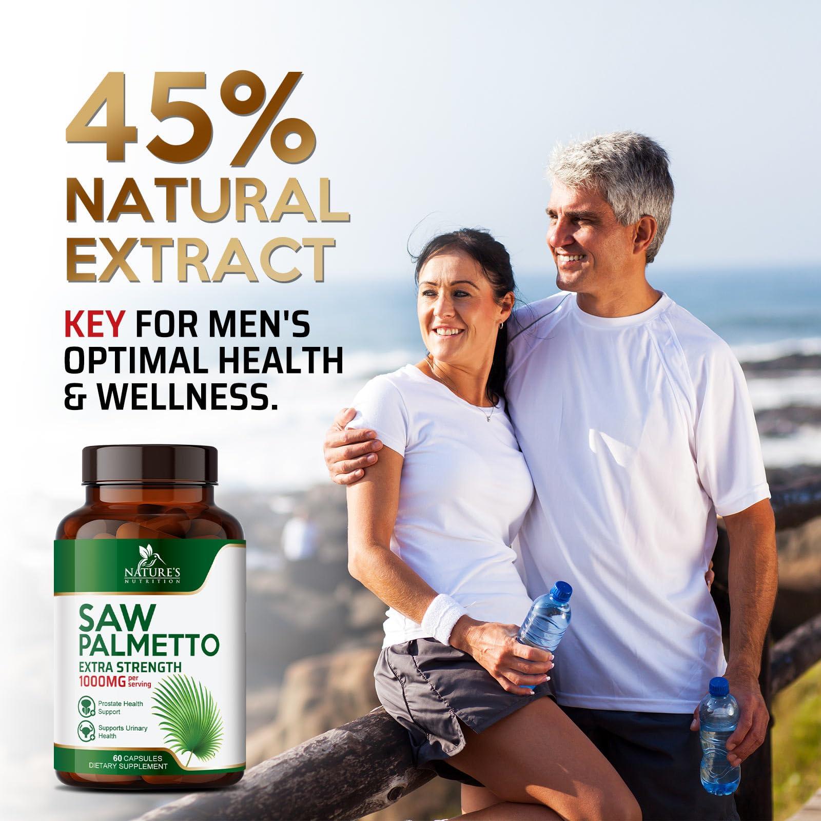 Nature's Nutrition Saw Palmetto for Men Prostate Health Supplement - 1000MG Saw Palmetto Extract Prostate Support Supplement, Prostate Supplements for Men\'s Health Support, Prostate Urinary Health Support, 60 Capsules