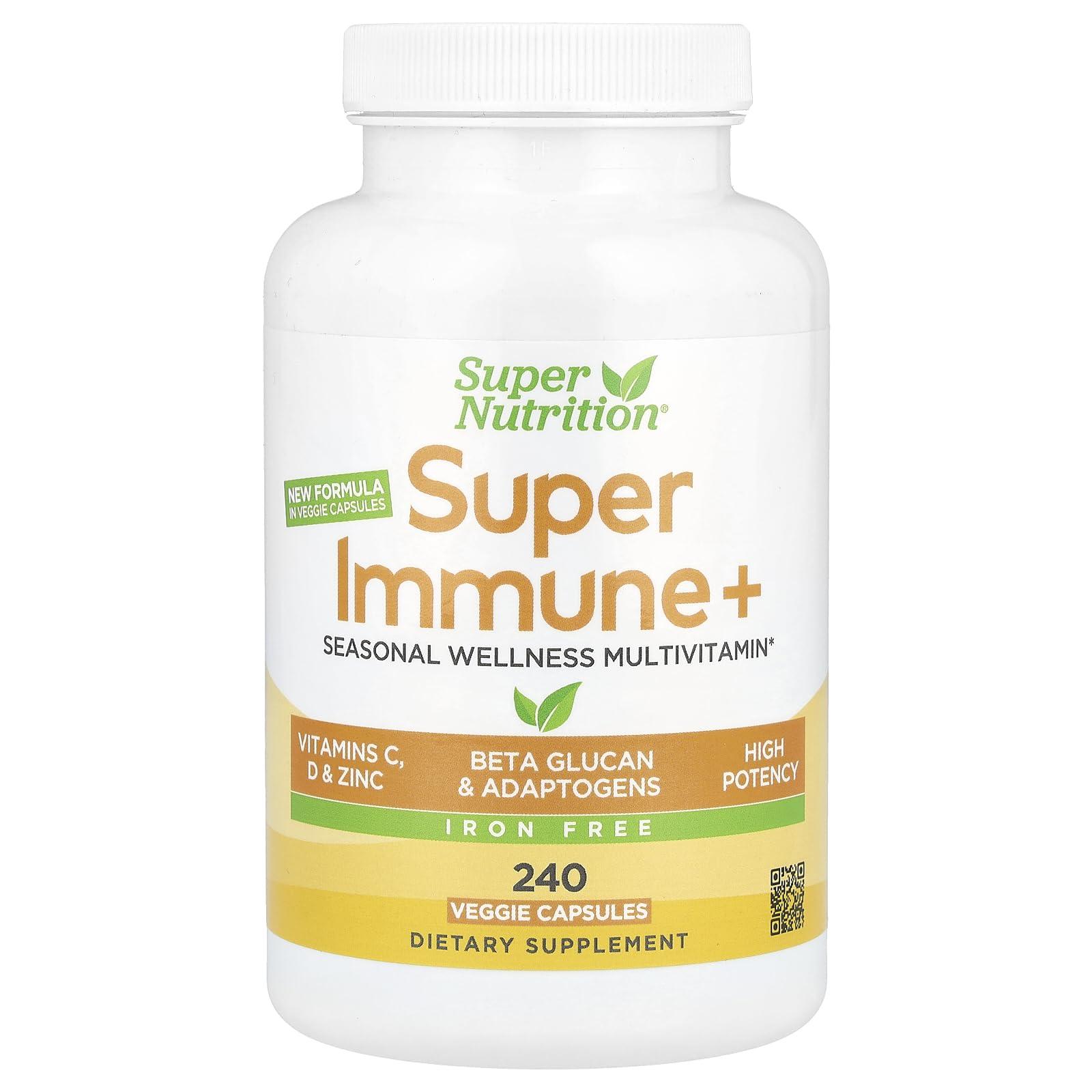 Super Nutrition Super Nutrition Super Immune+ Multivitamin, Iron Free, 240 Veggie Capsules