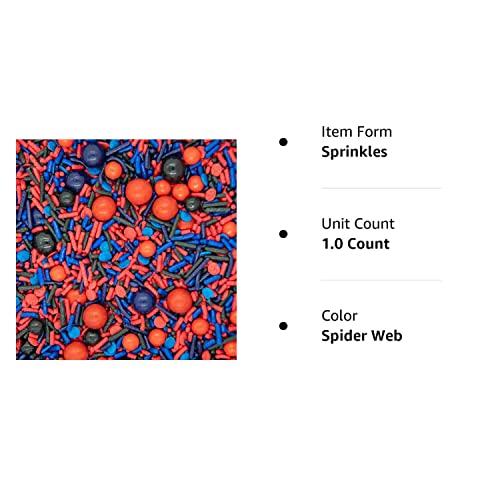 Sweets & Treats Boutique Spiderman Sprinkles for Cake, Cookie, Cupcake Decorating, and Baking - Fancy Edible Spiderman Cake Decorations Sprinkles and Toppings in Red, Blue, and Black Jimmies, Nonpareils, Sugar Pearl Sprinkles