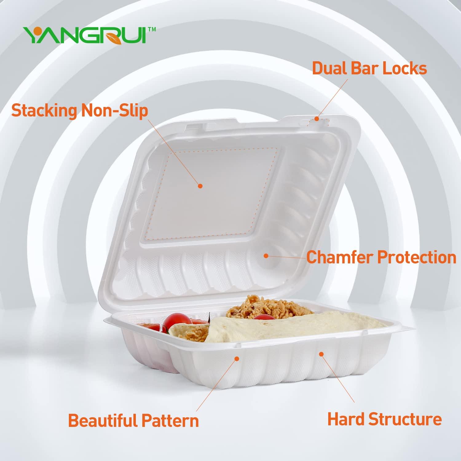 YANGRUI YANGRUI Plastic Plates Reusable 9 Inch 3 Compartment Plates For Party 150 Pack+Take Out Containers with Lids for Food 55 pack 8\'\'