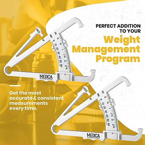 MEDca Skinfold Body Fat Caliper - Skin Fold Body Fat Analyzer and Handheld BMI Measurement Tool Skinfold Caliper Device Measures Body Fat for Men and Women by MEDca - (Pack of 2, White)