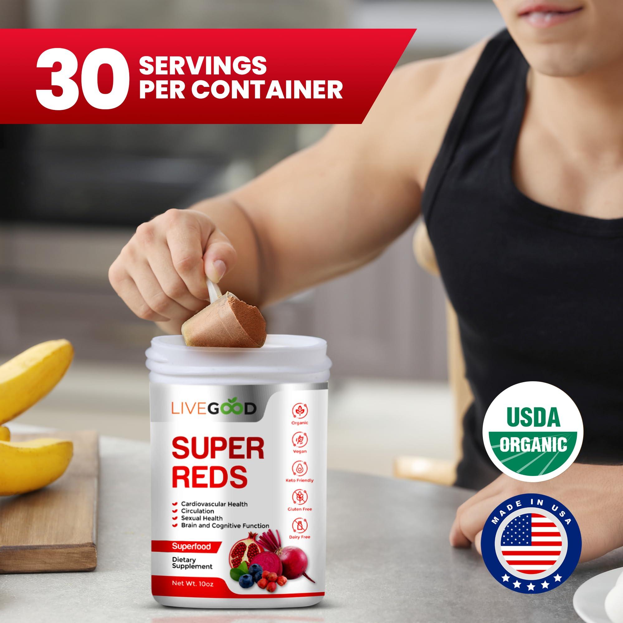 LIVEGOOD LIVEGOOD Organic Super Reds with Alfalfa, Barley Grass, Beet Root, Pomegranite, Grape Seed, Vegan, Gluten Free, 7.2 oz.