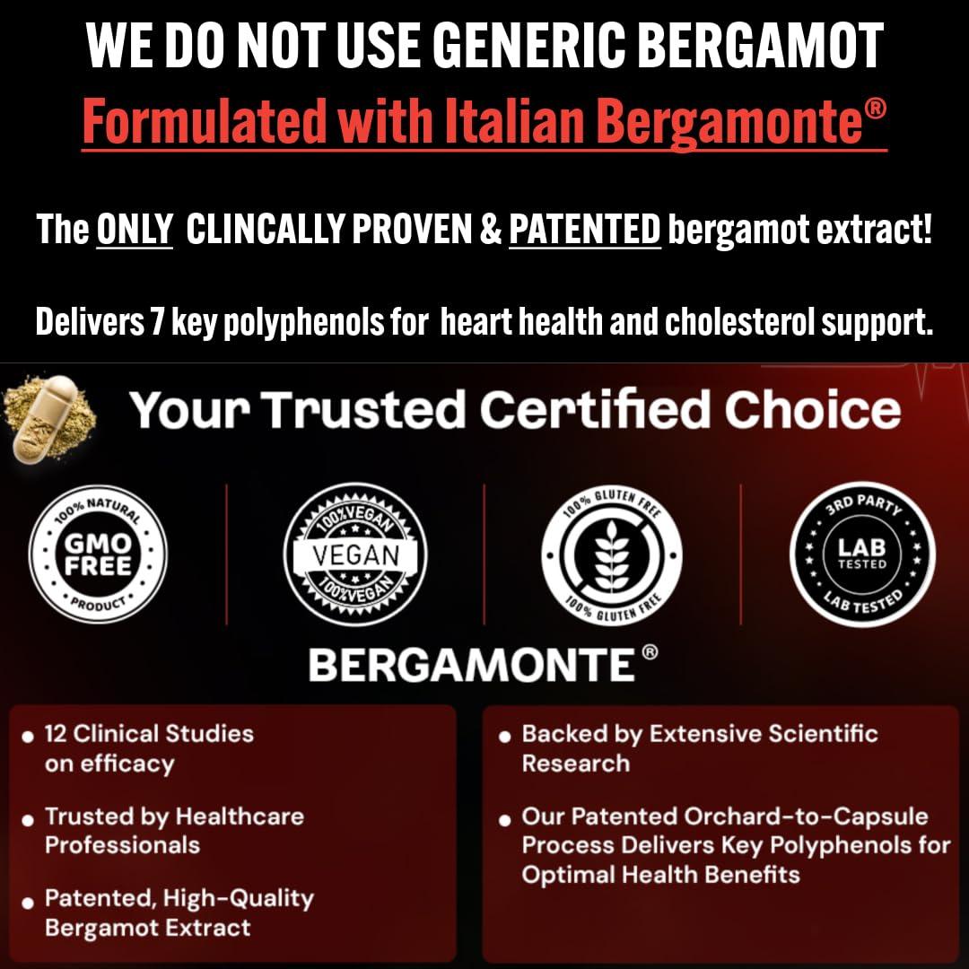 INNERTHERA Bergamot Heart Advanced Italian Citrus Bergamot - Clinically Proven & Cardiologist Developed- Highest Polyphenols - 1000mg Patented Italian Bergamonte - Supplement for High Cholesterol & Heart Health