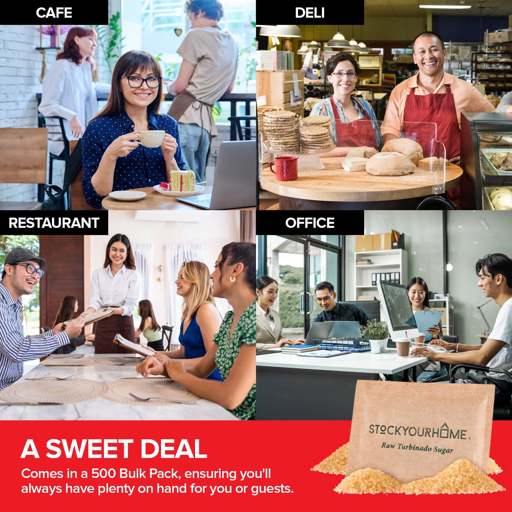 Stock Your Home Bulk Sugar Packets, 500 Count - Individual Servings of Turbinado Sugar Packets for Coffee & Tea, Granulated Brown Raw Sugar Packs Great for Restaurants, Coffee Shops, Offices, and More