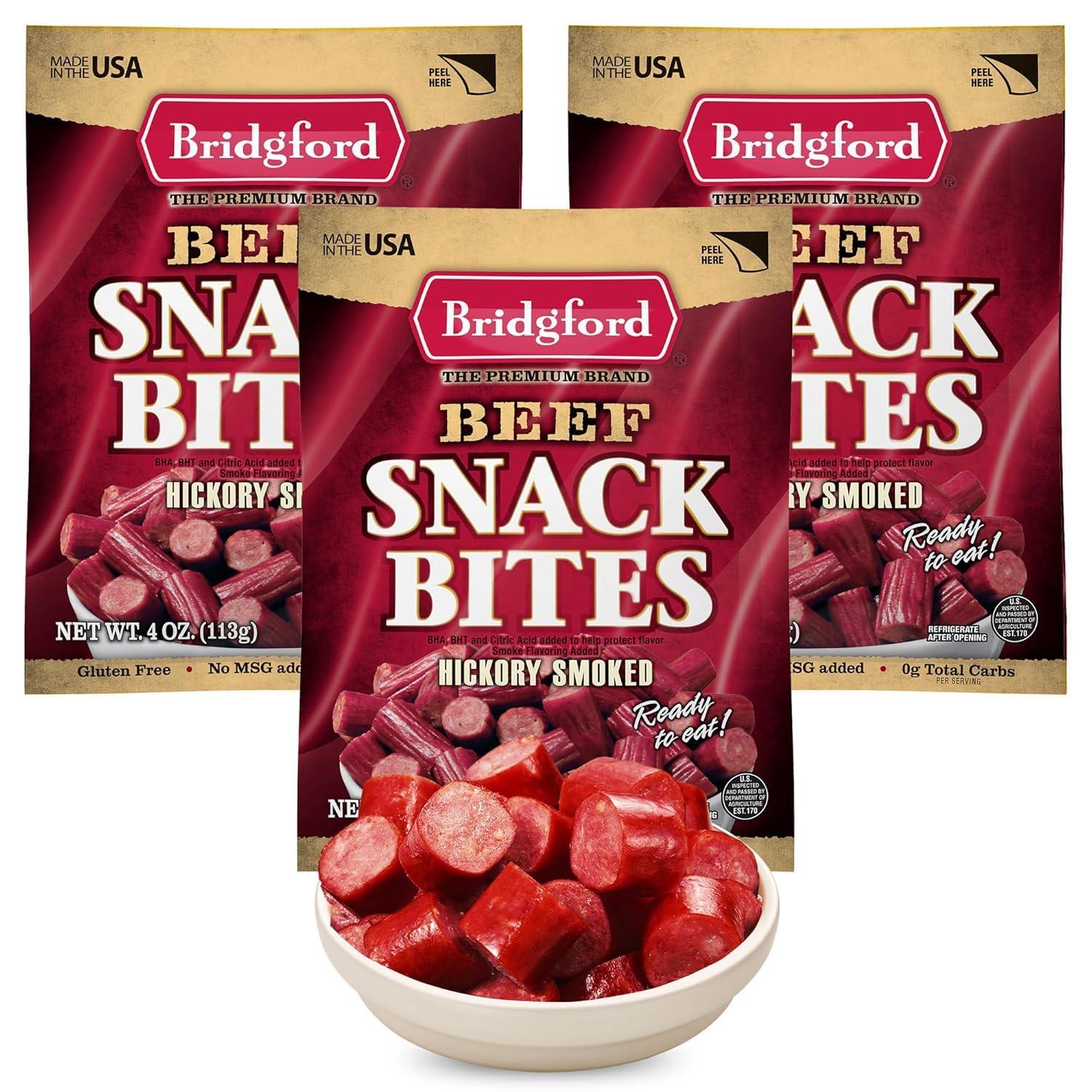 Bridgford Bridgford Beef Snack Bites 4 oz Pack of 3 - Ready-to-Eat Beef Snacks for On-the-Go Snacking - Gluten-Free Zero Carbs Meat Snacks for Adults - Keto Beef Snack Bites for Your Keto Diets