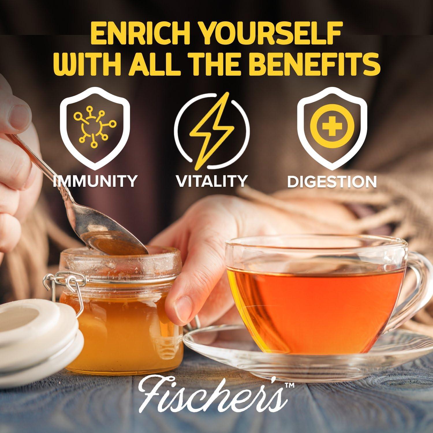 Fischer\'s Fischers 100% Clover Honey, 12 Oz Pure, Raw & Unfiltered Honey Squeezable Honey Bear Bottle Gluten-Free, Non-GMO All-Natural Sweetener