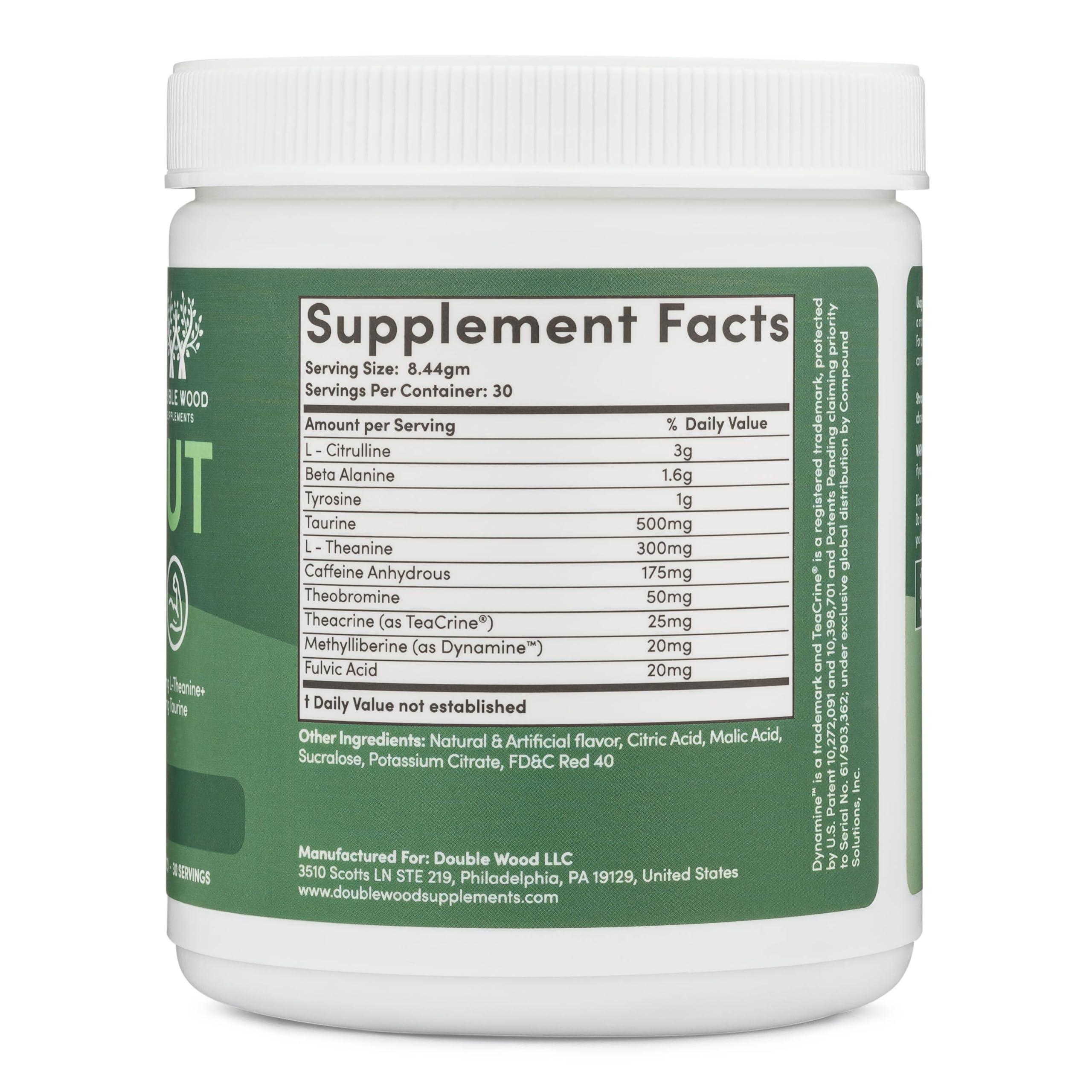 Double Wood Supplements Pre Workout Powder for Men & Women (30 Servings of Caffeine, Beta Alanine, L-Citrulline, Dynamine, L-Theanine, Taurine, Theacrine, & More) Preworkout Powder with Scoop by Double Wood (Fruit Punch)