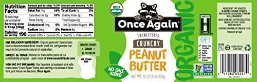 Once Again Once Again Organic Crunchy Peanut Butter, 16oz - Salt Free, Unsweetened - USDA Organic, Gluten Free Certified, Vegan, Kosher - Glass Jar