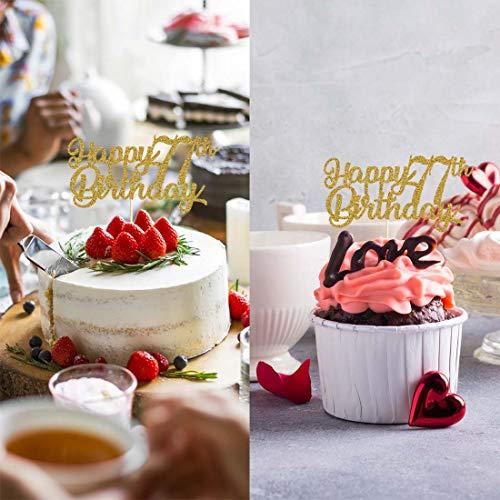 MAGJUCHE 77th Birthday Cake Topper, Gold Glitter Cheers To 77 Years Party Decoration, Supply