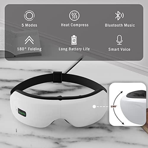 Viallct Eye Massager with Heat, Heated Eye Mask for Dry Eyes, Bluetooth Music Rechargeable Eye Care Massager Device for Eye Relaxation, Relieve Eye Strain Dry Eyes, Improve Sleep, White