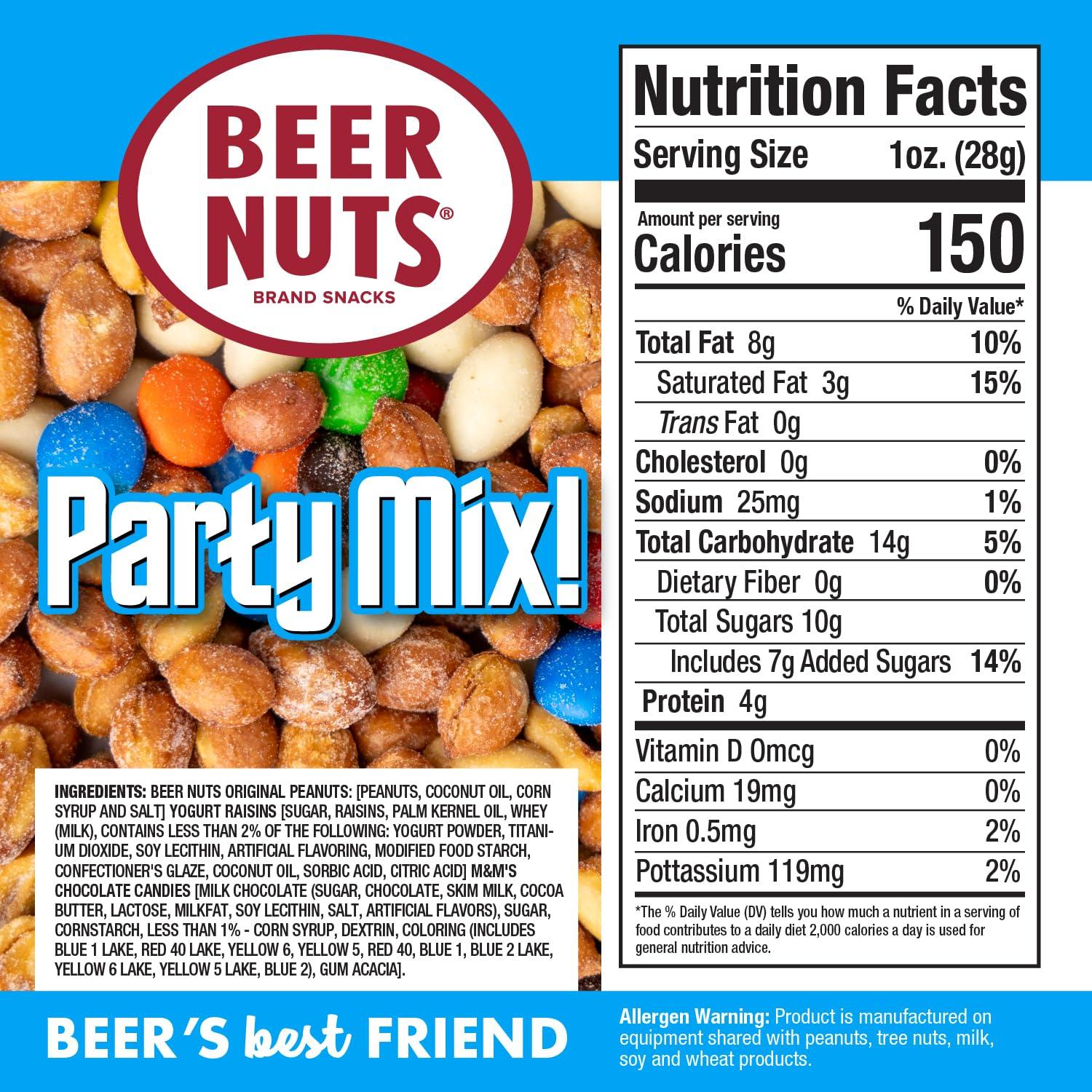 BEER NUTS BEER NUTS Party Mix - Original Sweet & Salty Roasted Gourmet Peanuts, Plain Yogurt Covered Raisins, M&M\'s Milk Chocolate Candies - Kosher, Gluten Free, Family Size Resealable Packaged Snack - 42oz Jar
