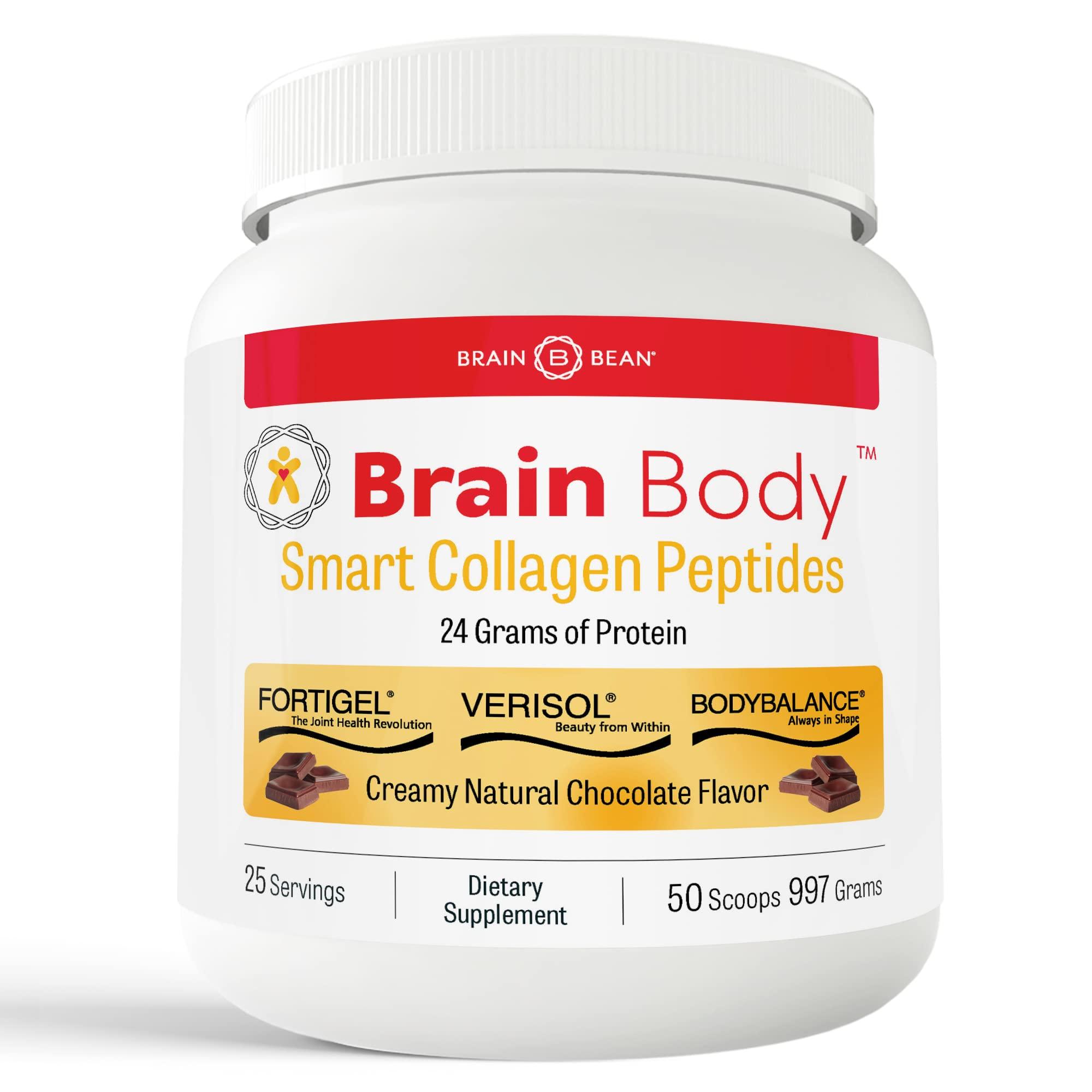 Brain Bean Brain Body Collagen Peptides Powder - Vital Protein & Collagen Supplement for Women & Men - Hydrolyzed Type I & III for Hair Skin, Nails & Joint Health - 25 Servings - Creamy Natural Chocolate - 997g