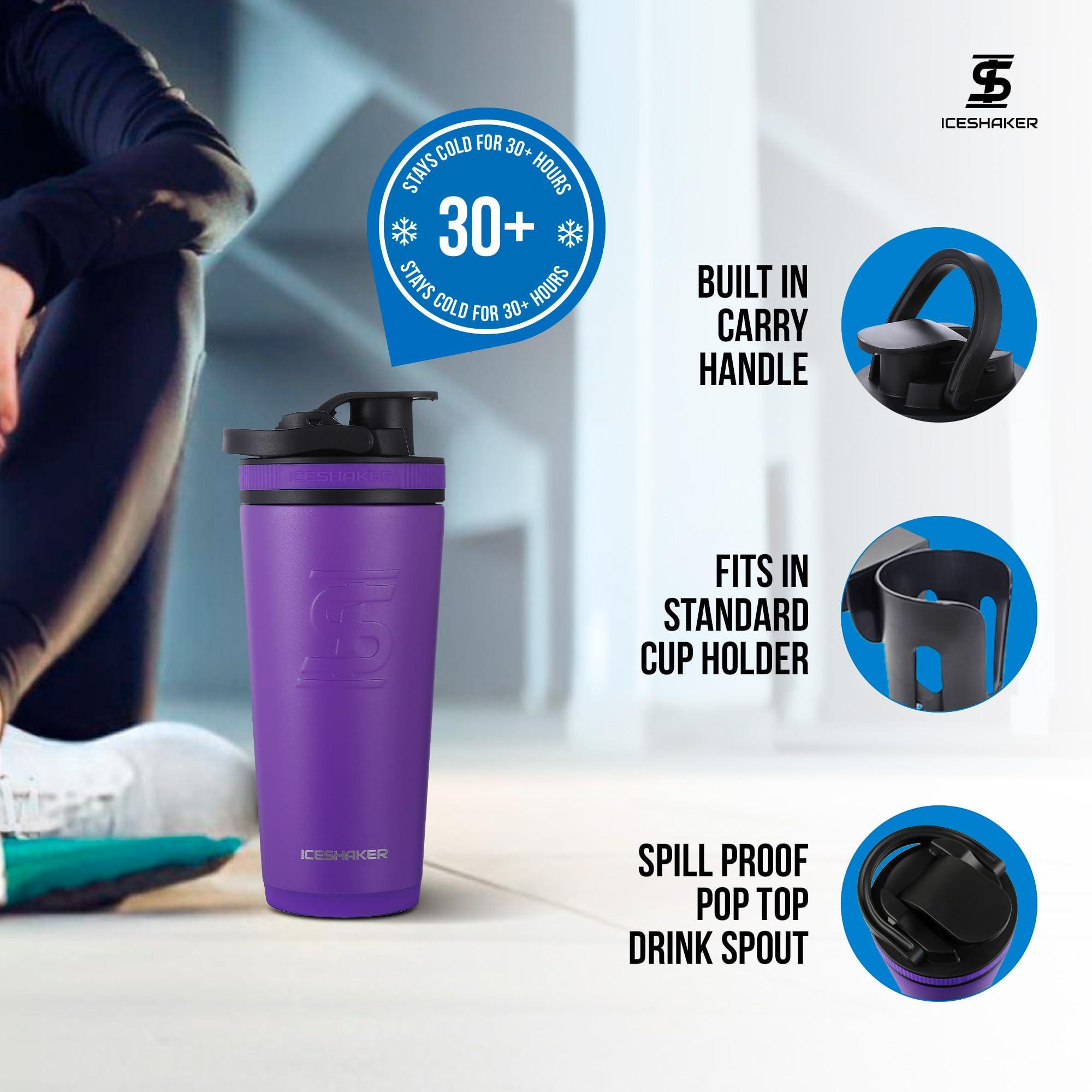 Ice Shaker Ice Shaker Insulated Stainless Steel Shaker Bottle | 26oz, Purple | Cold for 30+ Hours | Insulated Cup with Twist-on Agitator | Odor-Free Bottle for Protein Shakes, Water, Smoothies, Cocktails