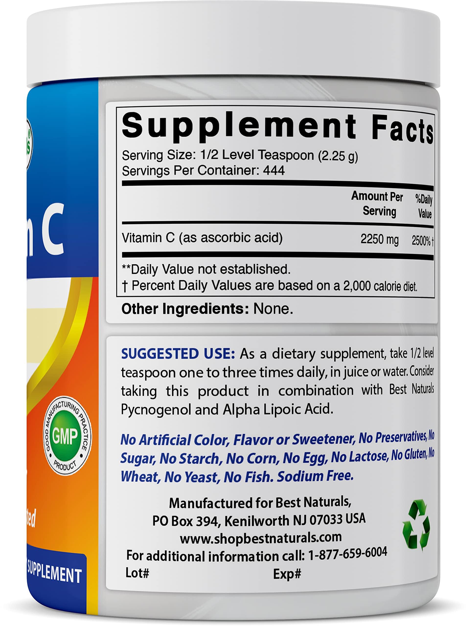 Best Naturals Best Naturals 100% Pure Vitamin C Powder Non-GMO 1 lb (454 Grams) Powder (Also Called Ascorbic Acid) (1 LB (Pack of 3))