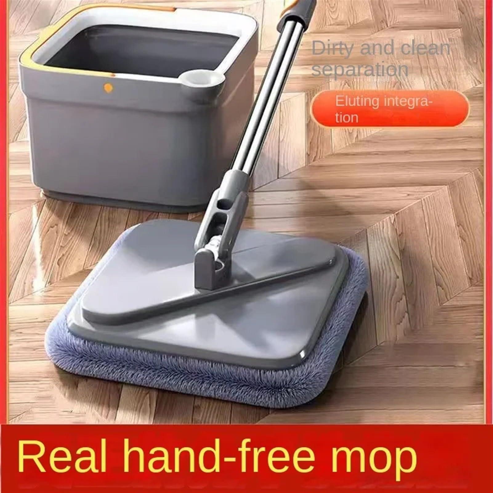 QIAAN mop Square Rotating mop and Bucket with Separate compartments for Clean and Dirty Water with self-Cleaning Feature with Microfibre Replaceable mop Pads Floor Cleaning mop mops for Floor Cleaning (Col