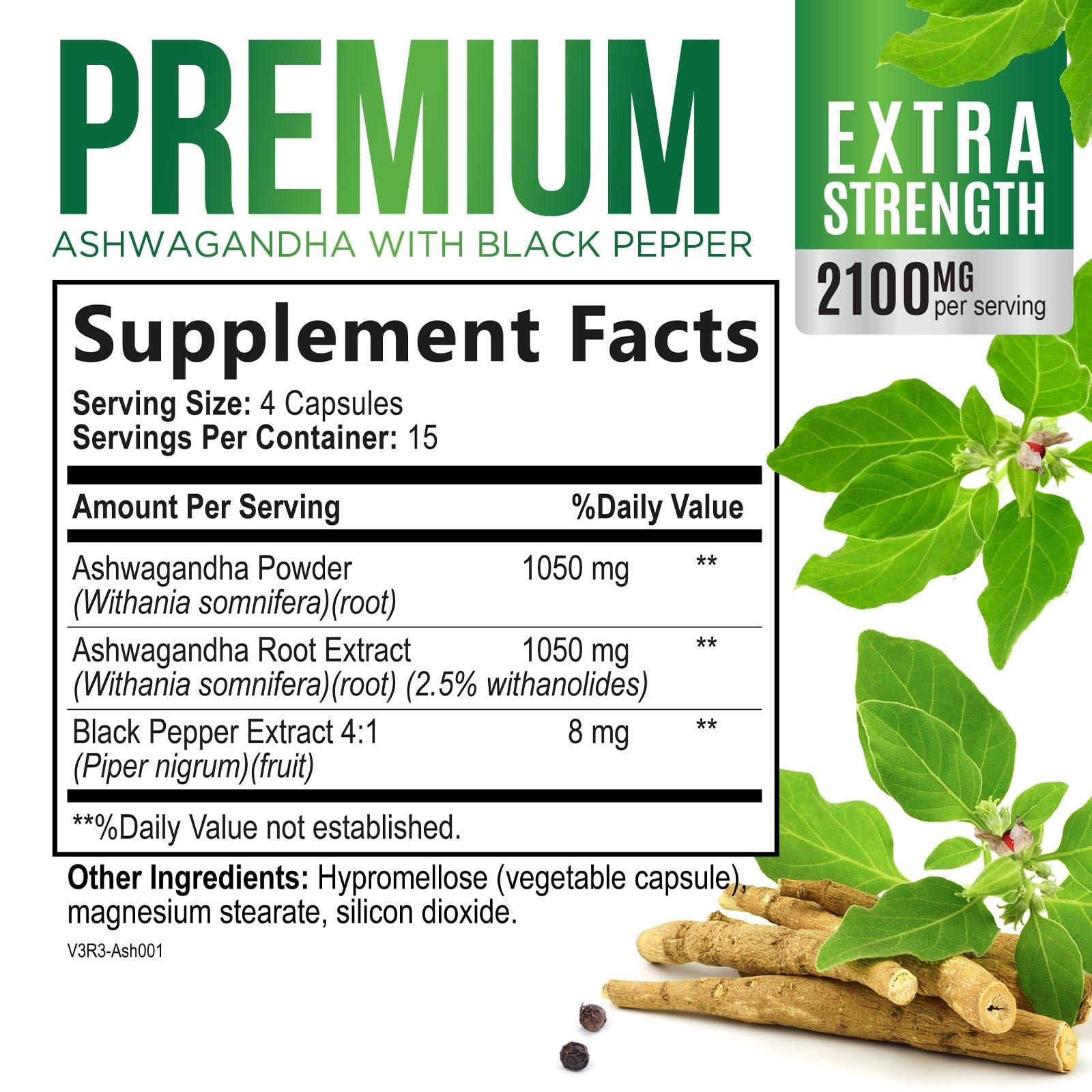 Nature\'s Strength Ashwagandha Extra Strength 2100mg - Ashwagandha Supplements for Women & Men, Antioxidant Support, Nature\'s Vegan Ashwagandha Powder, Ashwagandha Supplement, Non-GMO & Gluten Free - 60 Capsules