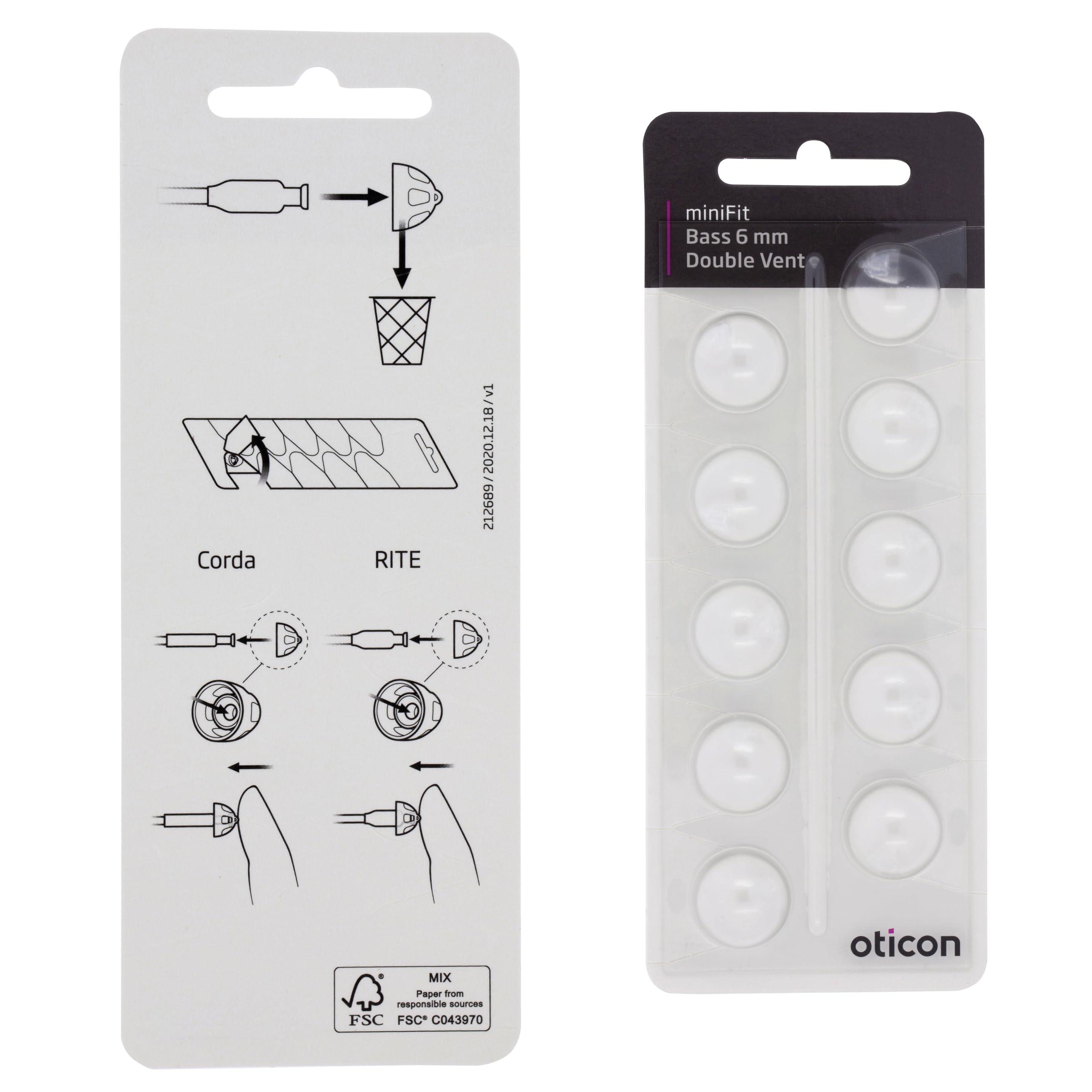 Otto Tech Oticon MiniFit Bass Double Vent 6mm = 0.24 inch - Small 30 Domes, Genuine OEM Denmark Replacements, Oticon Hearing Aid Domes Compatible with Oticon Bernafon Sonic Hearing Aids - 3 Pack/30 Domes Total