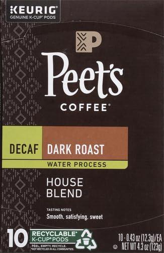 Peet's Coffee Peet's Coffee, Dark Roast Decaffeinated Coffee K-Cup Pods for Keurig Brewers - Decaf House Blend 10 Count (1 Box of 10 K-Cup Pods) Packaging May Vary