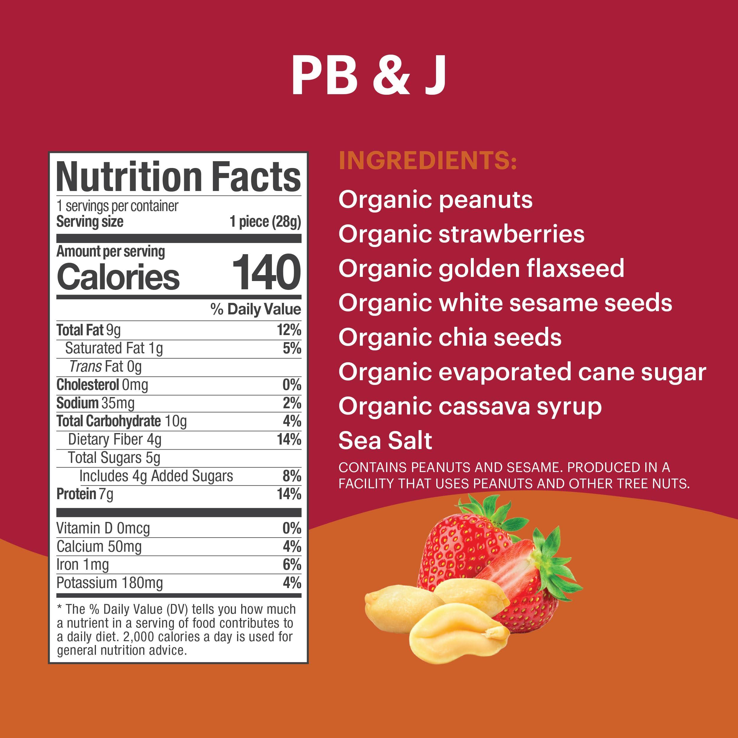 Tosi Tosi Peanut Butter & Jelly Protein Bars, Plant Based with Nuts, Gluten-Free Crunchy Snacks, Vegan, Organic, Flax & Chia Seeds, Soy-Free, Omega 3s, 7G Protein, 1 oz, 12-Pack