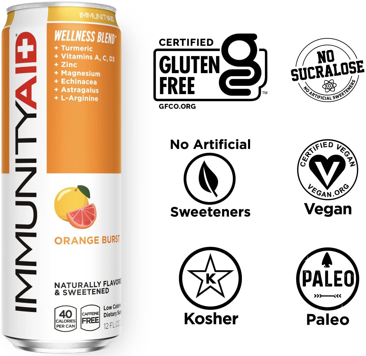 LIFEAID LIFEAID Wellness Blend With Echinacea Zinc Astragalus Vitamin C Only 45 Calories 100 Clean Vegan GlutenFree No Artificial Flavors Sodium or Caffeine cans Can, IMMUNITYAID, 12 Fl Oz