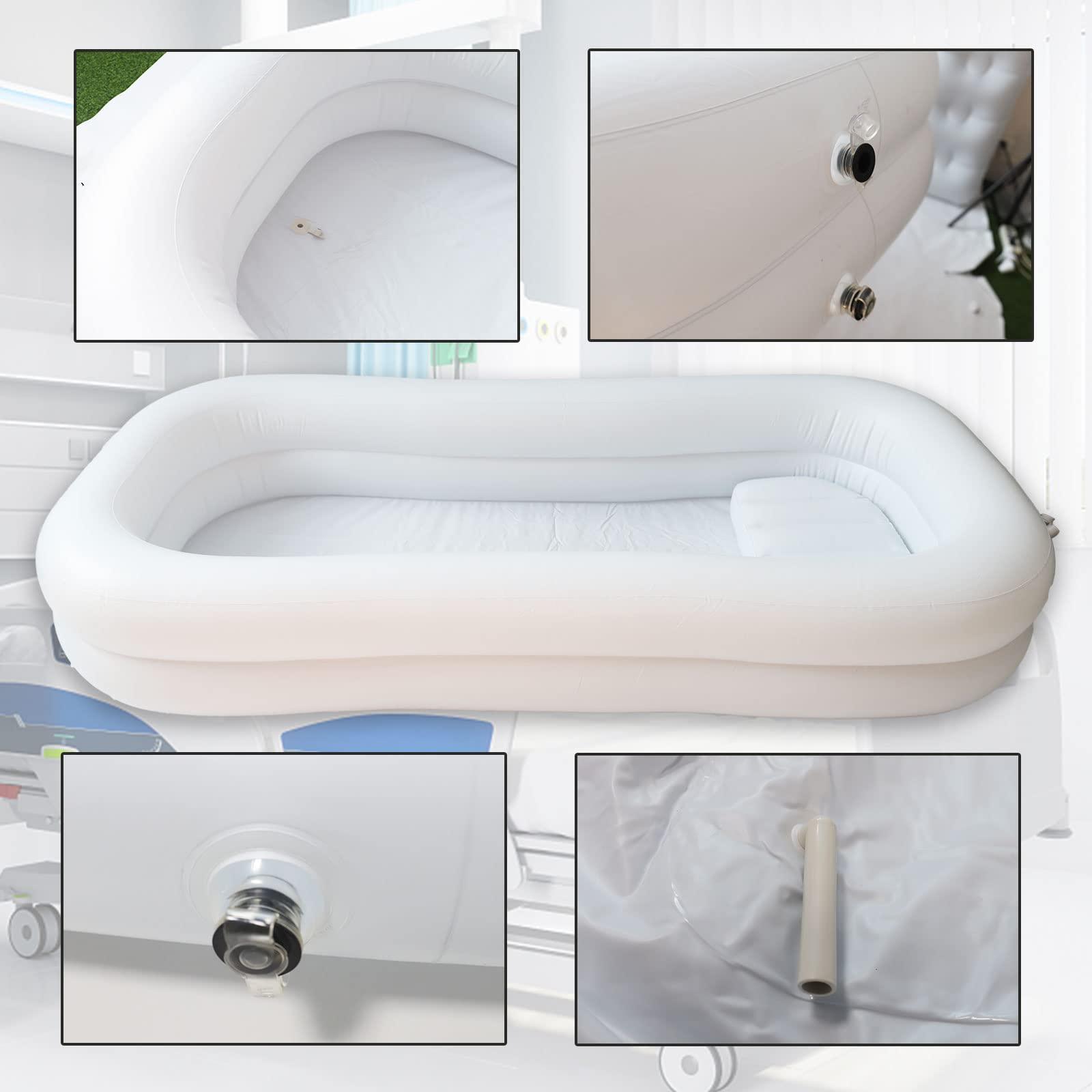 WUEURU Portable Medical Inflatable Bathtub for Shower Large Bath Basin Kit Adults Bed Beside Bathtub & Electric Air Pump Water Bag Air Pillow Wash Fullbody for Disabled Elderly Bedridden Patients Handicapped