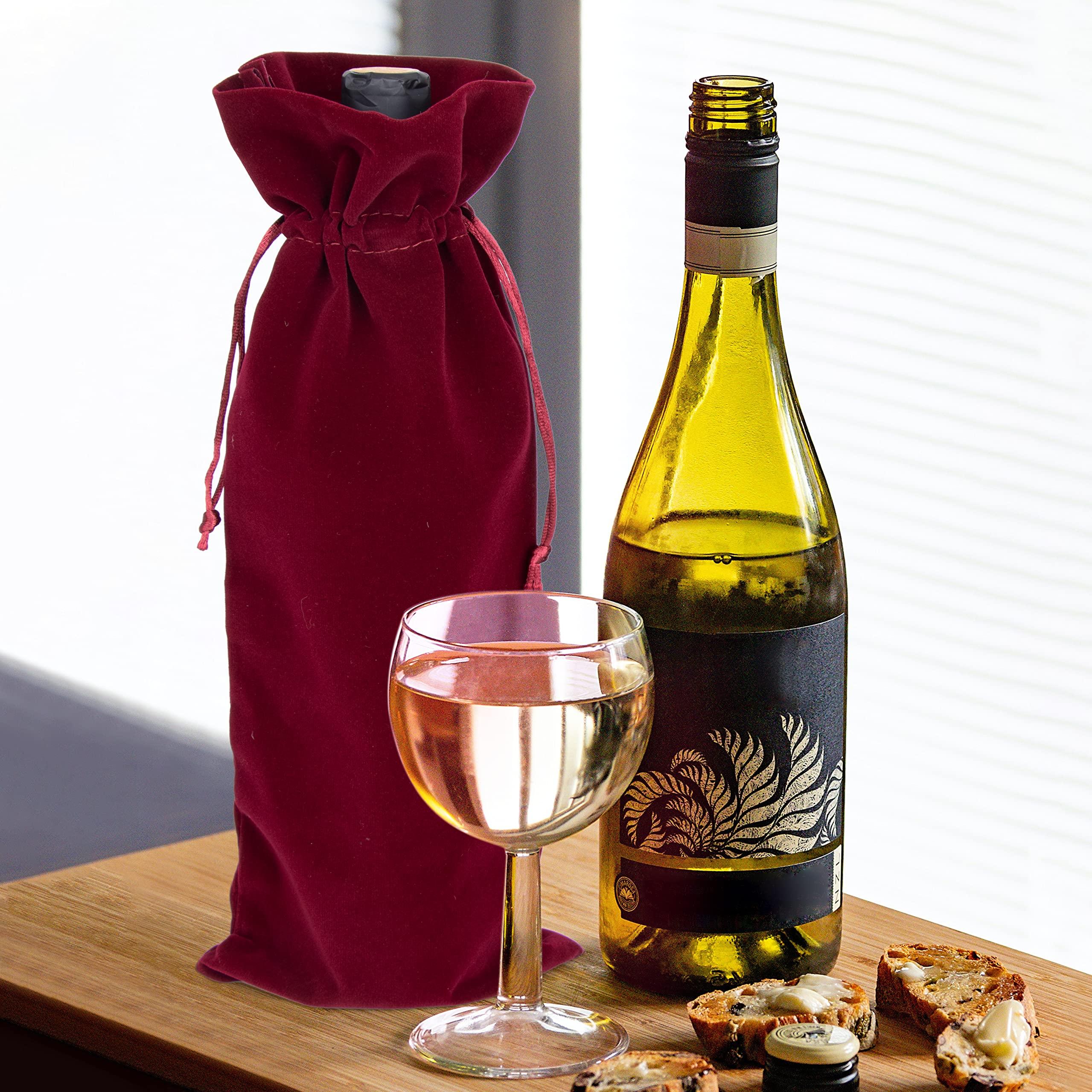 TOPTIE TopTie 12 PCS Velvet Wrap Bags for Wine Bottle 750ml, 6.3 x 15 Inches Drawstrings Bags, Wedding Party Accessories