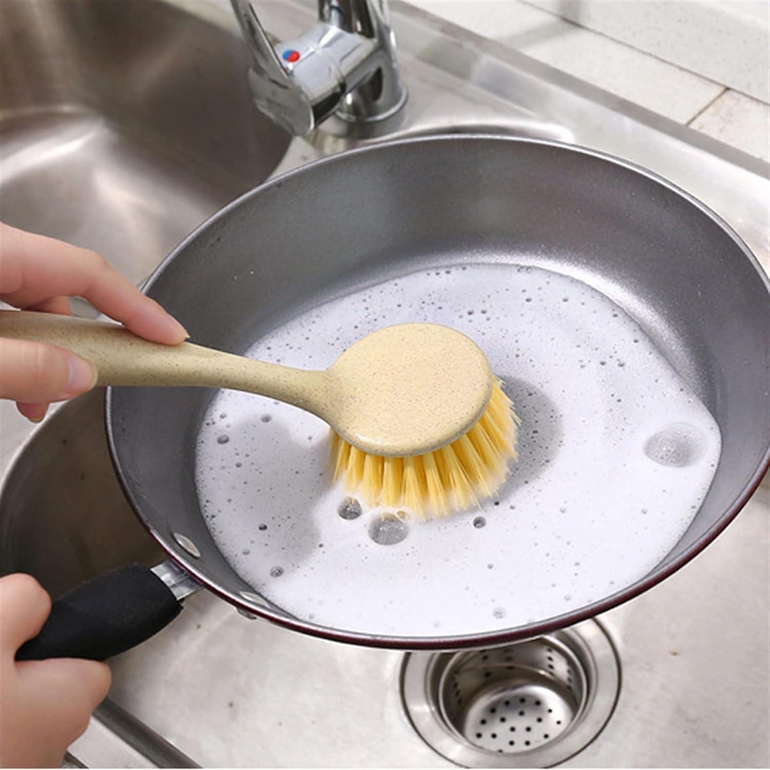 VhoMes Dish Scrubbing Brush,Pan brushLong Handle Cleaning Brush Decontamination Washing Pot Dishwashing Brush Sink Stove Cleaning Gadgets Kitchen Accessories Kitchen Cleaning Brush Dishwashing Br (Color : T