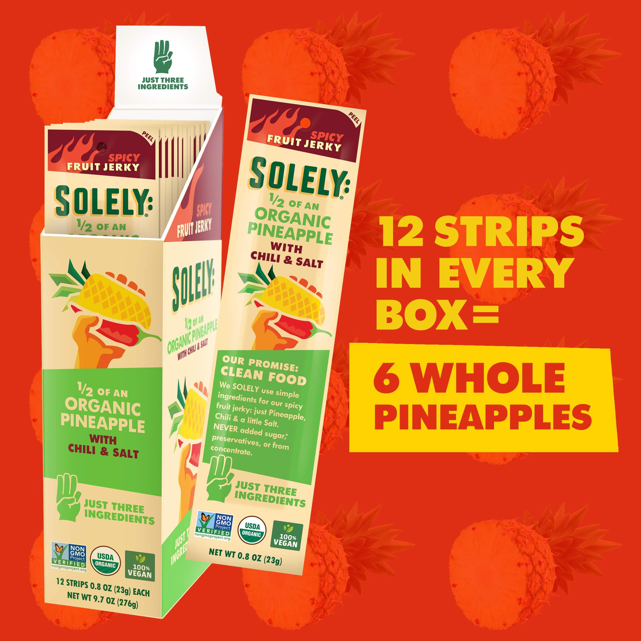 SOLELY SOLELY - Organic Spicy Pineapple Chili and Salt Fruit Jerky - 12 Individually Wrapped Fruit Strips - Fruit Leather Made from Dried Fruit - Healthy Snacks for Adults & Kids - Vegan Snacks - 0.8oz (23g)