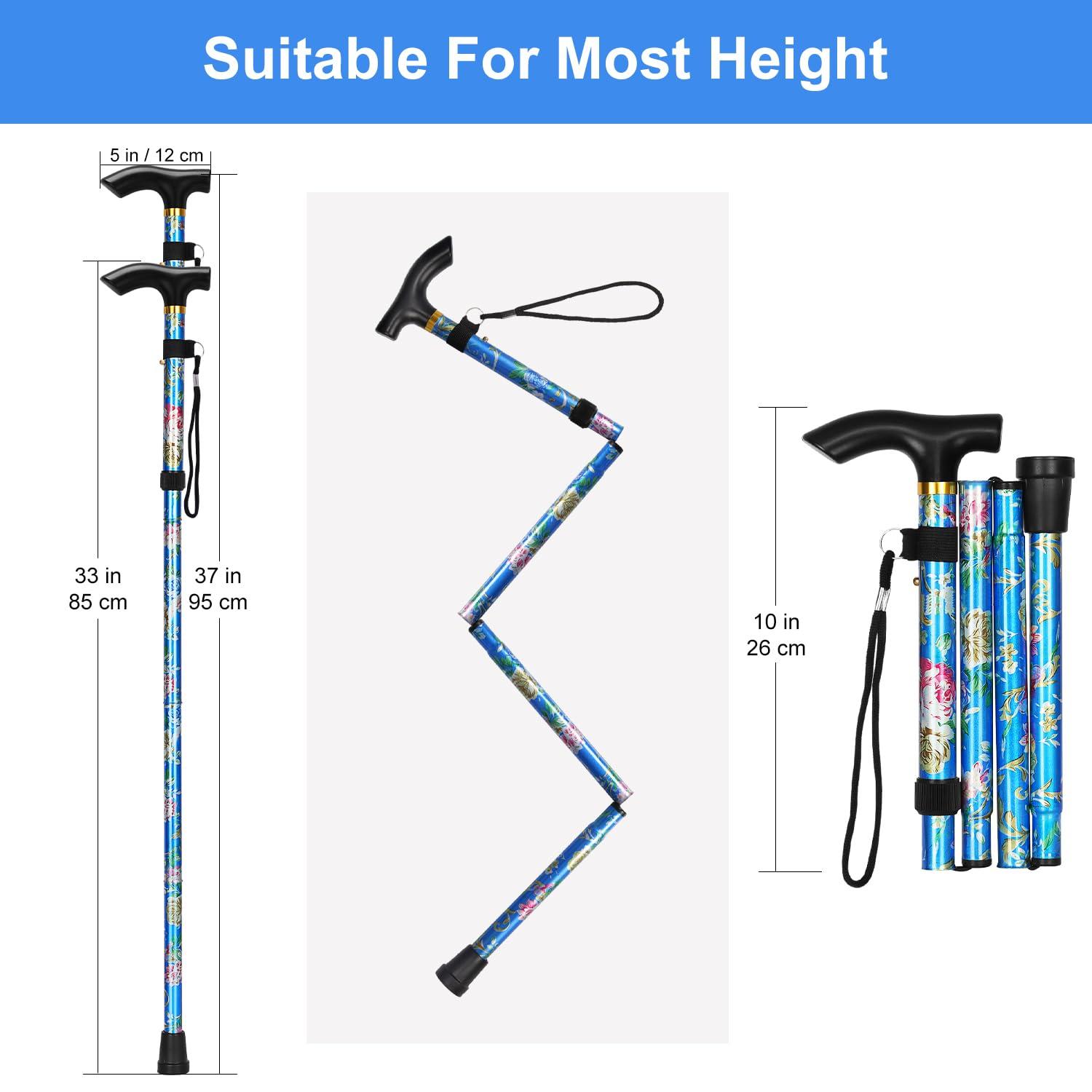 supregear supregear Folding Cane, 5-Level Adjustable Height Walking Stick Lightweight Portable Cane Travel Cane with Wrist Strap and T Handle for Elderly Disabled Men Women