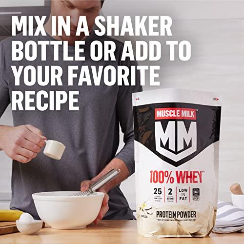 Muscle Milk Muscle Milk 100% Whey Protein Powder, Vanilla, 5 Pound, 66 Servings, 25g Protein, 2g Sugar, Low in Fat, NSF Certified for Sport, Energizing Snack, Workout Recovery, Packaging May Vary