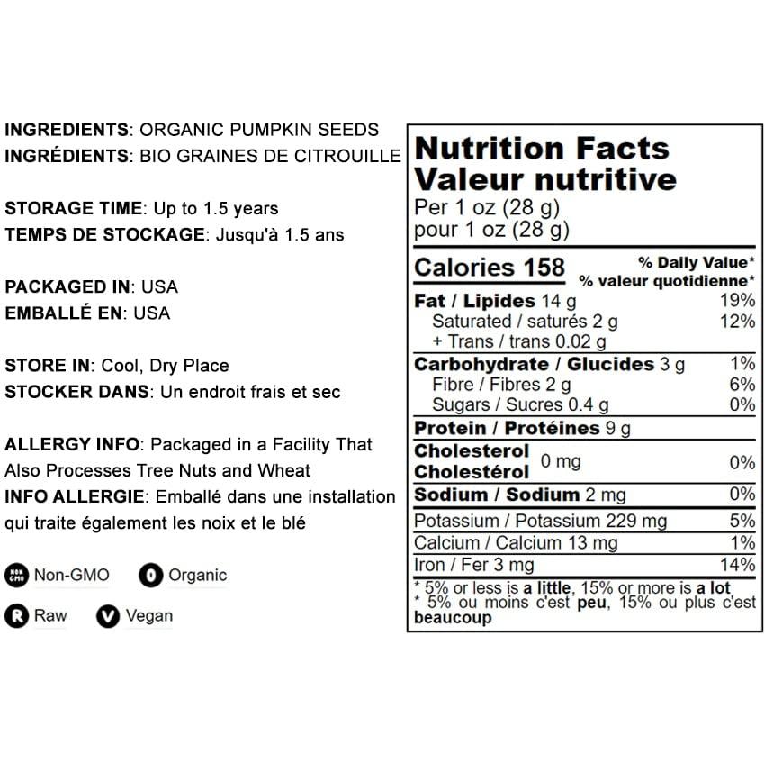 Food to Live Food to Live Organic Raw Pumpkin Seeds in Shell, 1 Pound Non-GMO, Dried, Unsalted, Unroasted, Vegan, Bulk. Good Source of Protein, Fiber, Omega Fats. Great for Roasting with Homemade Seasonings