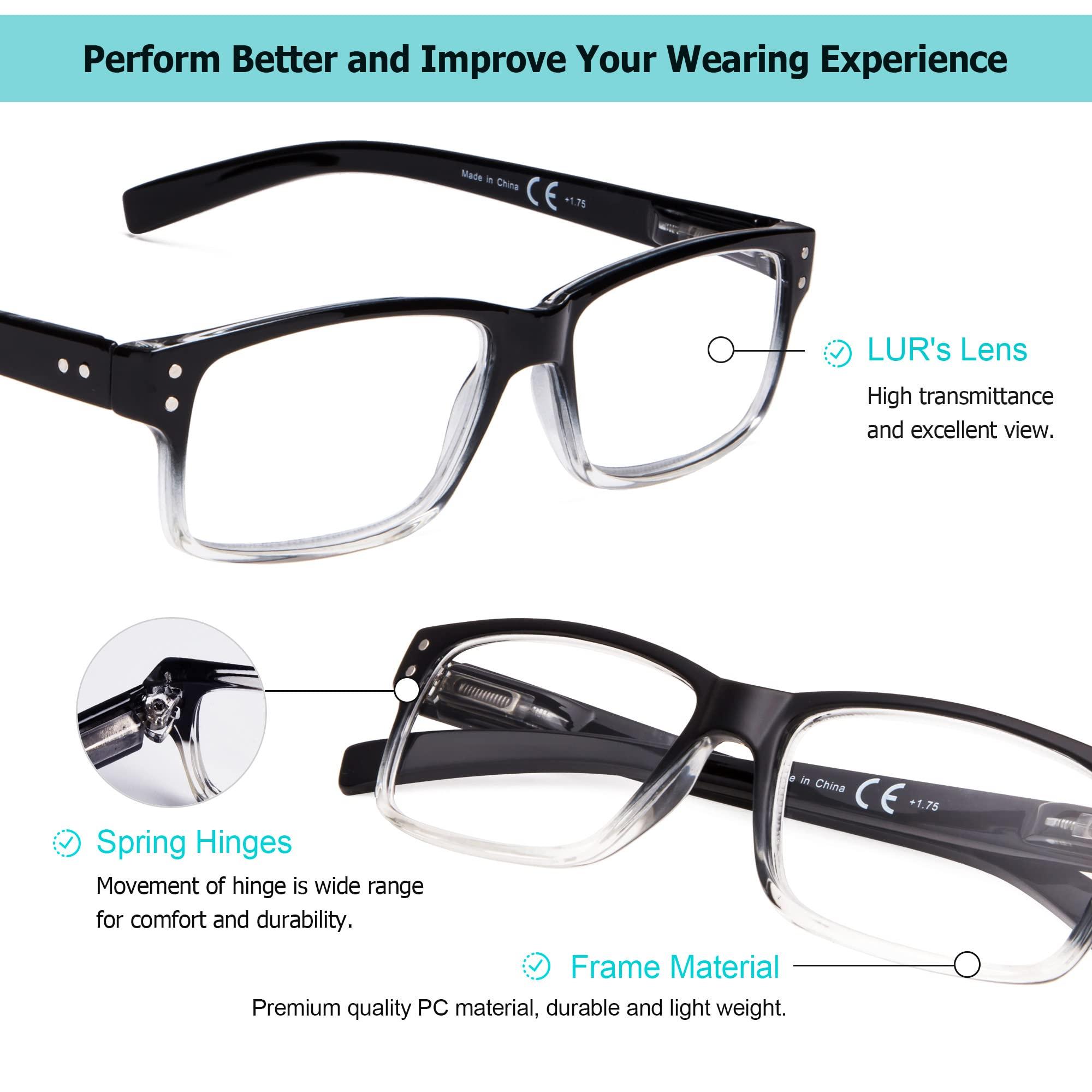 LUR 3 Packs Half-rim Reading Glasses + 6 Packs Classic Reading Glasses (Total 9 Pairs Readers +4.00)